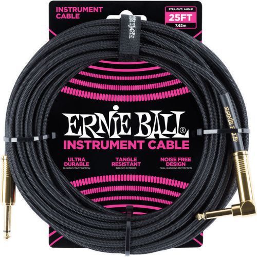 Ernie Ball 25' Braided Straight / Angle Instrument Cable Black