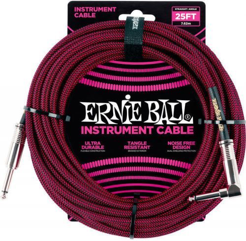 Ernie Ball 25' Braided Straight / Angle Instrument Cable Black/Red