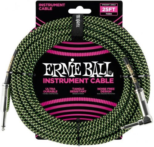 Ernie Ball 25' Braided Straight / Angle Instrument Cable Neon Green/Black