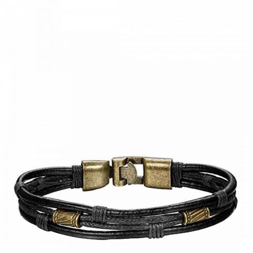 Gold Plated/Black Leather Bracelet