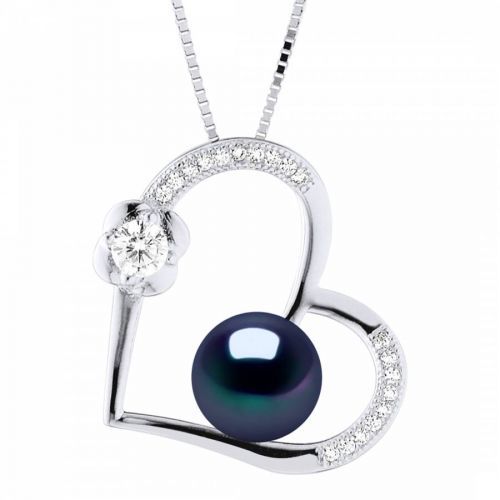 Black Pearl Heart Pendant Necklace
