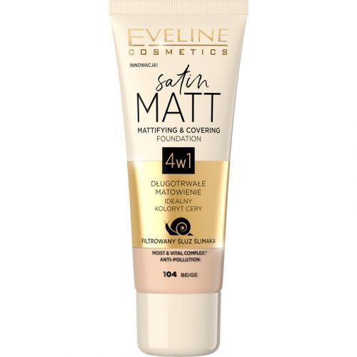 Eveline Cosmetics Satin Matt Mattifying Foundation with Snail Extract Shade 104 Beige 30 ml