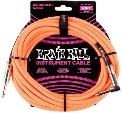 Ernie Ball 10' Braided Straight Angle Neon Orange