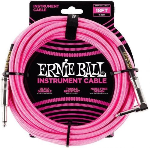 Ernie Ball 18' Braided Straight Angle Neon Pink