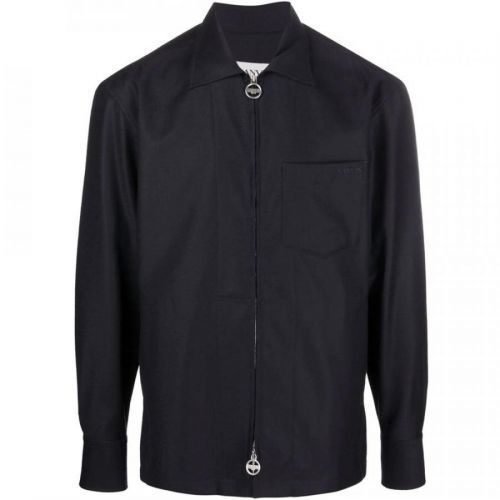 Lanvin - Mens Navy Zip Up Shirt Jacket, 37 / NAVY