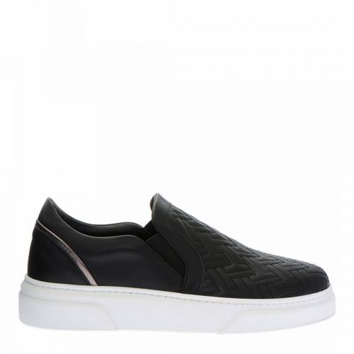 Black Leather Quilted Slip On Trainers