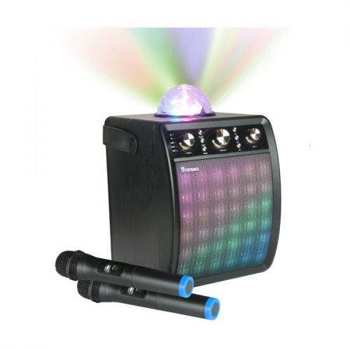 (2 x Wireless Mics) Moonbox Karaoke Machine with Wireless Microphone & Disco Light