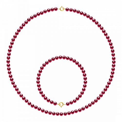 Red Pearl Necklace And Bracelet Set