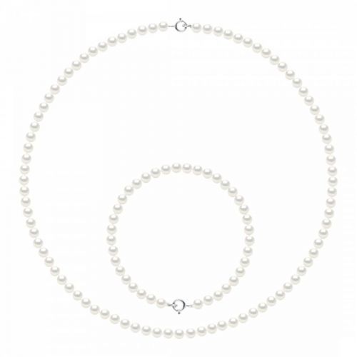 White Pearl Necklace And Bracelet Set