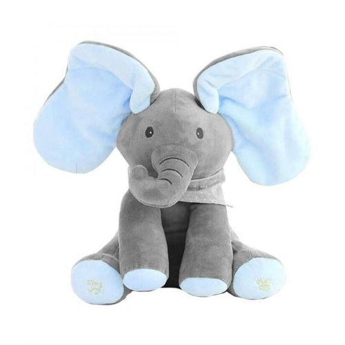 (Gray+Blue) Peek-a-boo Elephant Plush Toy Singing Stuffed Doll Gift