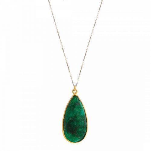 18K Gold Plated Emerald Pear Drop Pendant Necklace
