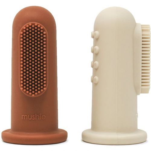 Mushie Finger Toothbrush Silicone Finger Toothbrush for Kids Clay/Shifting Sand 2 pc