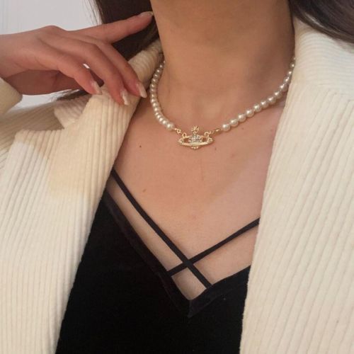 (Gold) Vivienne Westwood Necklace Mini Bas Relief Pearl