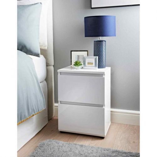 White High Gloss 2 Drawer Bedside Table Lamp Nightstand White Bedroom G-0437