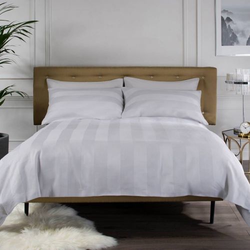 Wide Sateen Stripe King Duvet Cover Set Silver