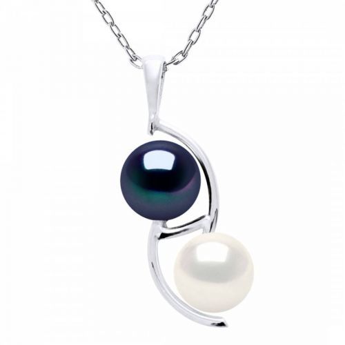 Silver White Black Pearl Duo Necklace