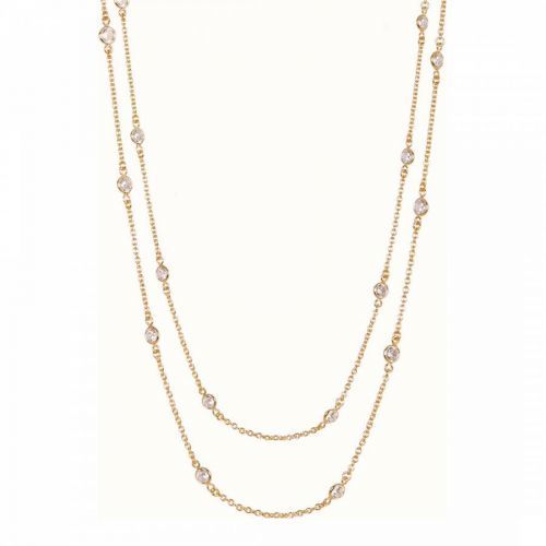 18k Gold Station CZ Long Necklace