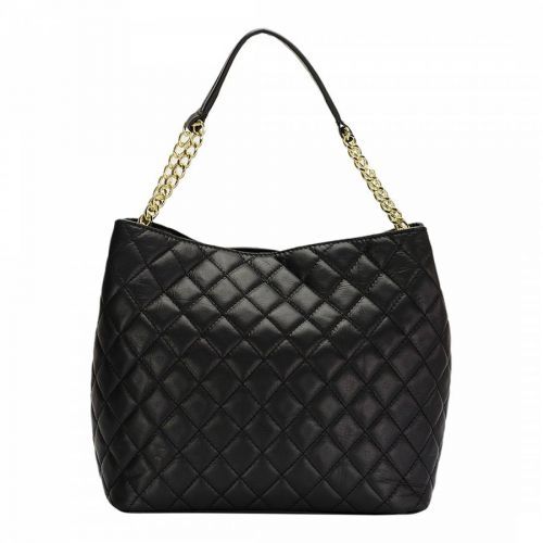 Black Leather Quilted Top Handle Bag