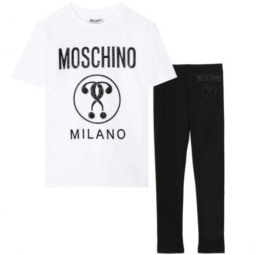 Moschino Girls Milano Diamante T-Shirt & Leggings Set Black/White, 8Y / WHITE