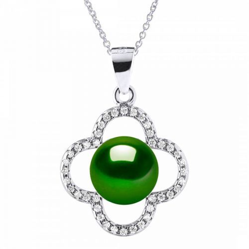 Green Surround Design Freshwater Pearl Necklace 9-10mm