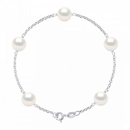 White Solid Silver Freshwater Pearl Bracelet 8-9mm