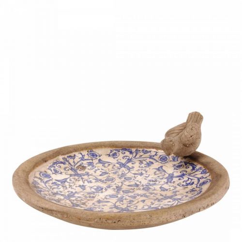 Cream/Blue Ceramic Bird Bath