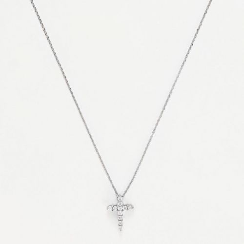 Silver Cross Diamond Pendant Necklace