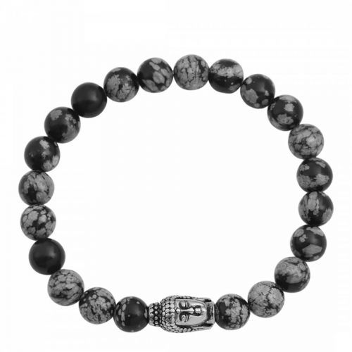 Snowflake Jasper Carved Buddha Silver Plated Bracelet