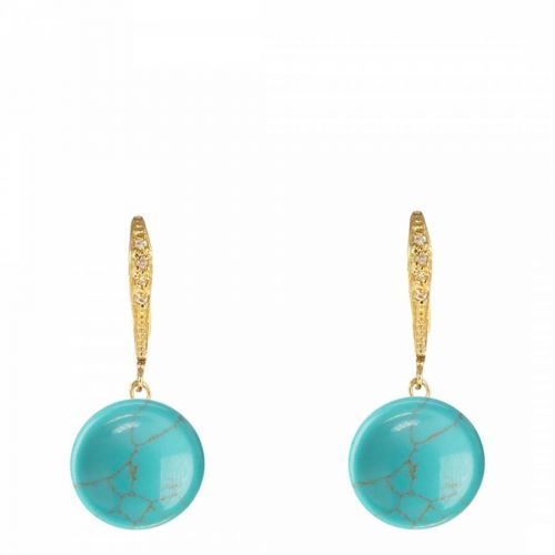 18K Gold Turquoise Drop Pave Earrings