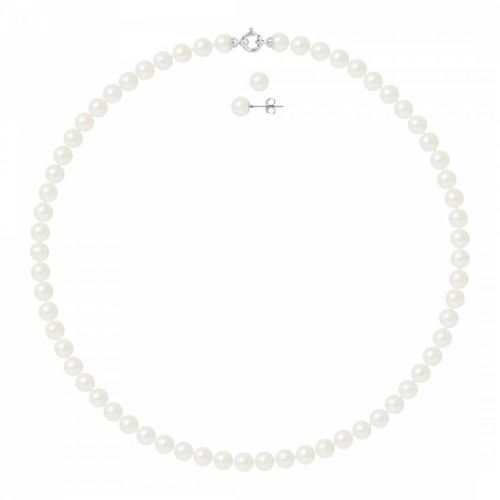 White Gold Parure Necklace and Earrings 7-8mm