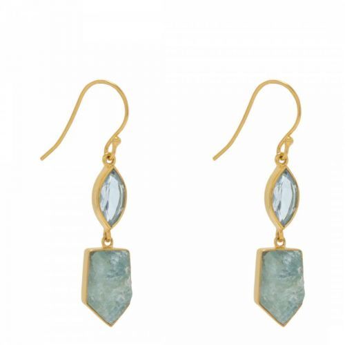 18K Gold Blue Topaz & Aquamarine Drop Earrings