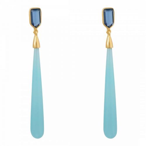 18K Gold Rainbow Moonstone And Turquoise Pear Drop Earrings