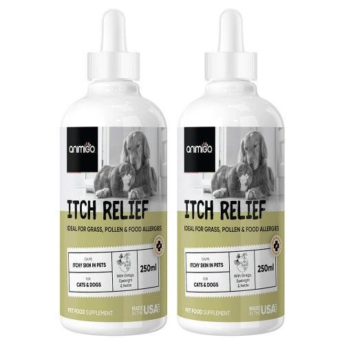 Itch Relief for Cats & Dogs - Premium Natural Allergy Aid For Pets - 250ml Liquid Drops - 2 Pack