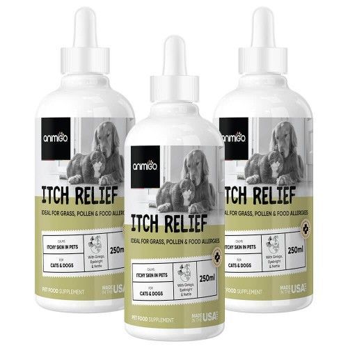 Itch Relief for Cats & Dogs - Premium Natural Allergy Aid For Pets - 250ml Liquid Drops - 3 Pack