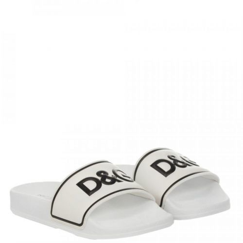 Dolce & Gabbana Boys Leather Sliders White, EU28 / WHITE