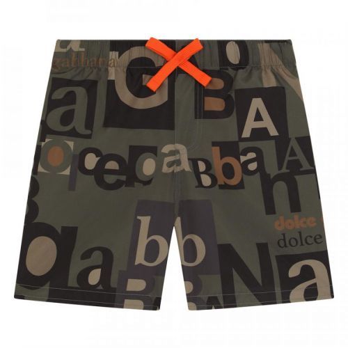 Dolce & Gabbana Boys Logo Print Swim Shorts Khaki, 4Y / KHAKI