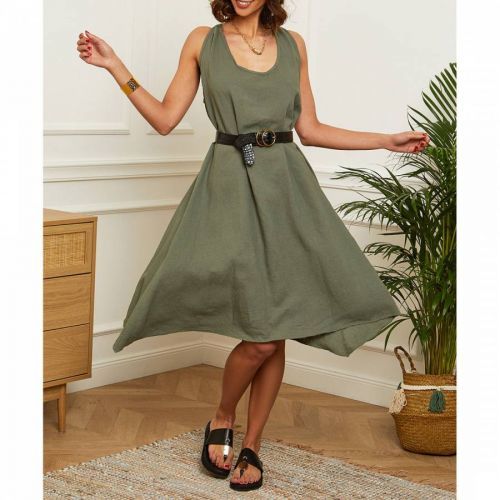 Khaki Linen Midi Dress