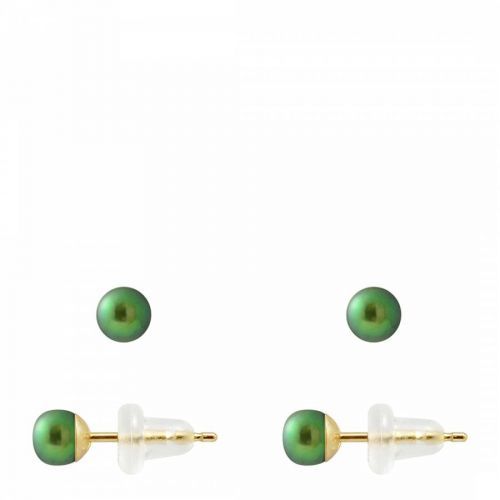 Malachite Green Pearl Button Earrings 4-5mm