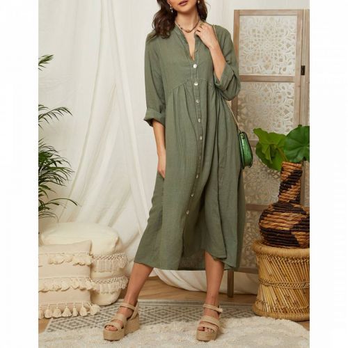 Khaki Linen Maxi Dress