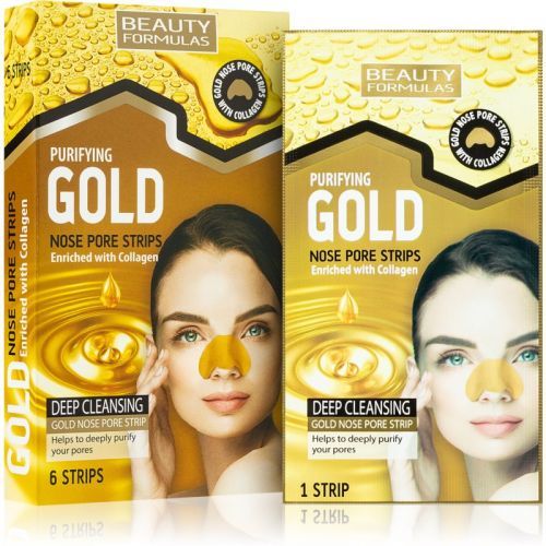 Beauty Formulas Gold Nose Pore Strips Against Blackheads  With Collagen 6 pc