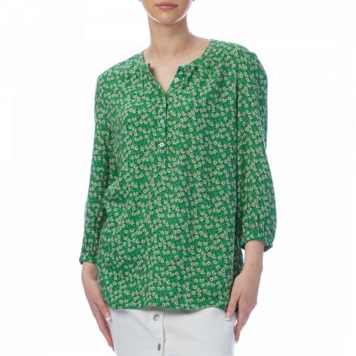 Green Floral Y Neck Blouse