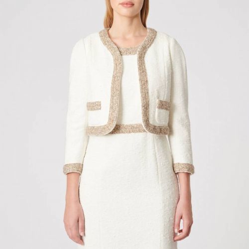 White Tweed Cropped Cotton Jacket