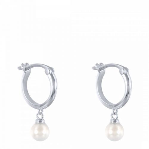 Silver Hoop Pearl Drop Earrings