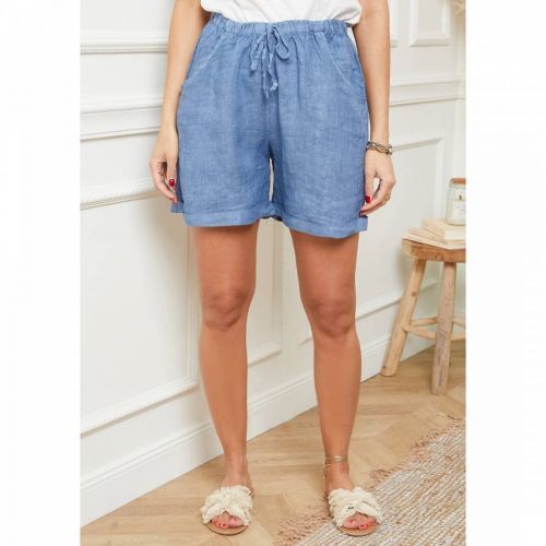 Blue Turn Up Linen Shorts