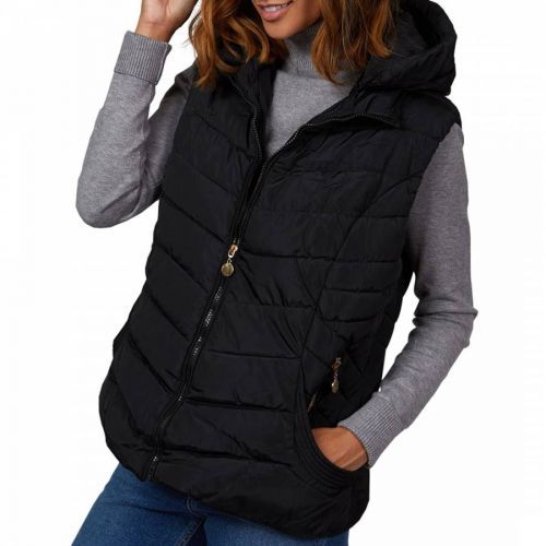 Black Quilted Hooded Gilet