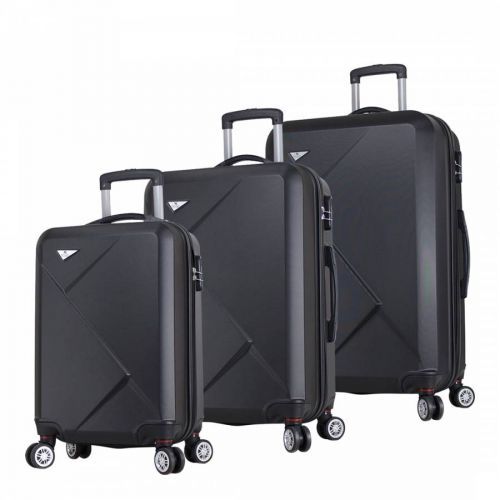 Black Set Of 3 Diamond Suitcases