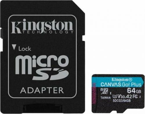 Kingston 64GB microSDHC Canvas Go! Plus U3 UHS-I V30 + SD Adapter
