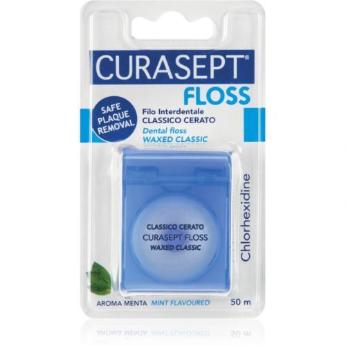 Curasept Dental Floss Waxed Classic Waxed Dental Floss with Mint Flavor With Antibacterial Ingredients 50 m