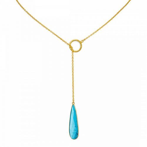 18K Gold Turquoise Lariat Necklace