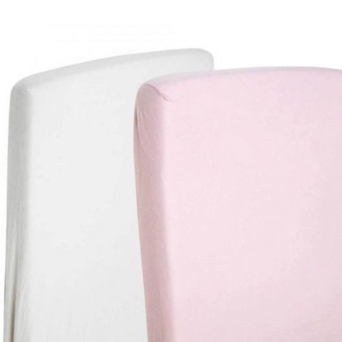 2x Cot 100% Cotton Jersey Fitted Sheet 120 x 60cm Mattress 1x White & 1x Pink